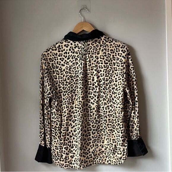 Zara Animal Print Button Lapel Bow Blouse - Picture 5 of 8
